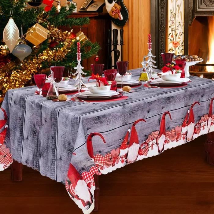 Nappe De Noël Toile Cirée HANSEL - Motif Père Noël Et Feuilles Rouge - Dimensions 140x150 Cm - Neuf