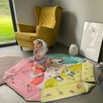 Lionelo Jenny 2 en 1 tapis d'eveil et parc bebe forme hexagonale oreiller bandeaux jouets motif animalier-1