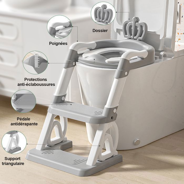 Rabb 1st Reducteur Toilette Enfant, Siège de Toilette pour Enfants Garçons et Filles, 2 en 1 Rehausseur Filles Garçons, Coussin Non-éclaboussures et Antidérapant, Tabouret d'escalier