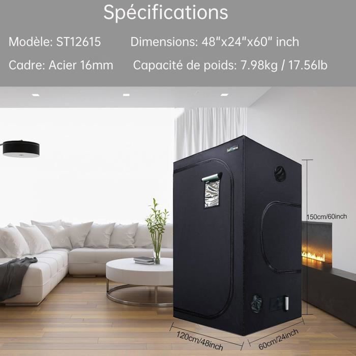 Tente De Culture Intérieure Grow Box 240x120x200cm - Serre Hydroponique - Réflexion Lumineuse 95%