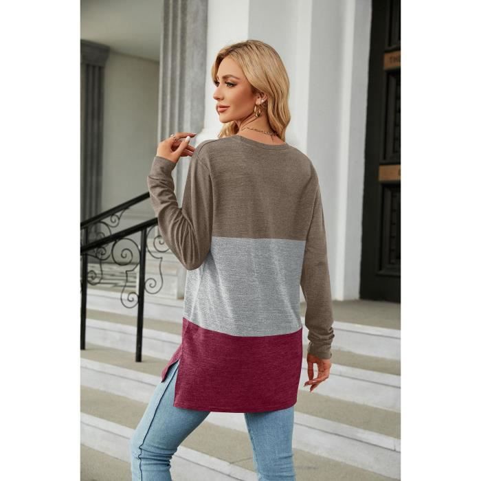 SYDUZAX Sweatshirt Col Rond Manches Longues Couleur Unie Pull Femme Ample Casual Grande Taille Printemps Automne T-Shirt Décontractée Pas Cher Coupe Ample Haut Tendance Tops Doux Et Confortables
