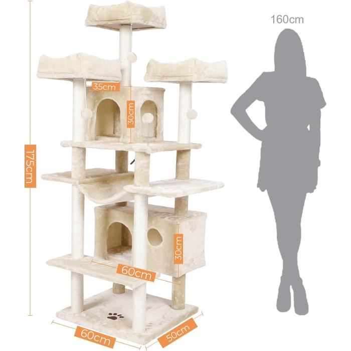 Msmask Tiragraffi Tiragraffi Per Gatti XXL MSmask - 175cm Con Piattaforme, Tane E Sisal - Grigio Chiaro Tiragraffi Gatti Xxl - 12