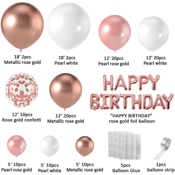 Bouquet de ballons d'anniversaire en aluminium, rosé, paquet de 7