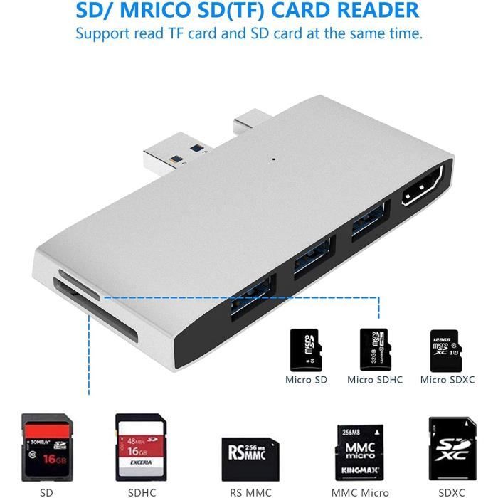 station d'accueil surface pro 4 5 6 avec adaptateur hdmi 4k, 3 x ports usb  3.0, lecteur de carte sd micro sd pour microsoft s[A787]
