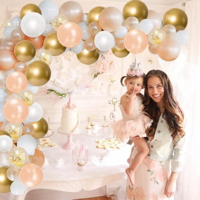 Rose et blanc Ballon Arche Garland Kit-121 Pcs 5 + 12 + 18 pouces White  Rose Baby Girl Balloons pour bébé fille Décorations de douche  d'anniversaire Fête de fiançailles