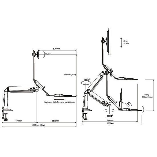 35/″ NB FC35 BLK Support ergonomique ajustable pour travail assis-debout pour clavier et /écran PC22/″