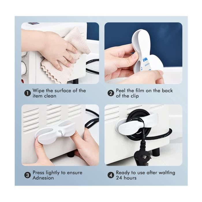 20 Clips Adhésifs Pour Gestion De Câbles - Organiseur De Fils Pour Bureau, Mur, Table - Noir Et Blanc - Sans Outils