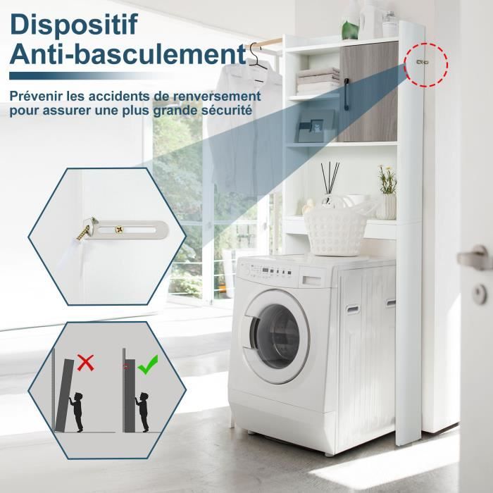 Costway Meuble Wc Au-dessus De Toilettes En Bois, étagère De Toilette, Meuble De Salle De Bains Avec Avec 3 Etagères Et 2 Placards, 84 X 17 X 128 Cm, Blanc