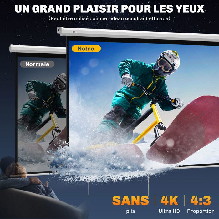 Écran De Projection Motorisé Tensionné 72-150 Pouces 16:9 - Compatible 4K FullHD, Télécommande, Montage Plafond/mur - Pour Home Cinéma Et Présentations