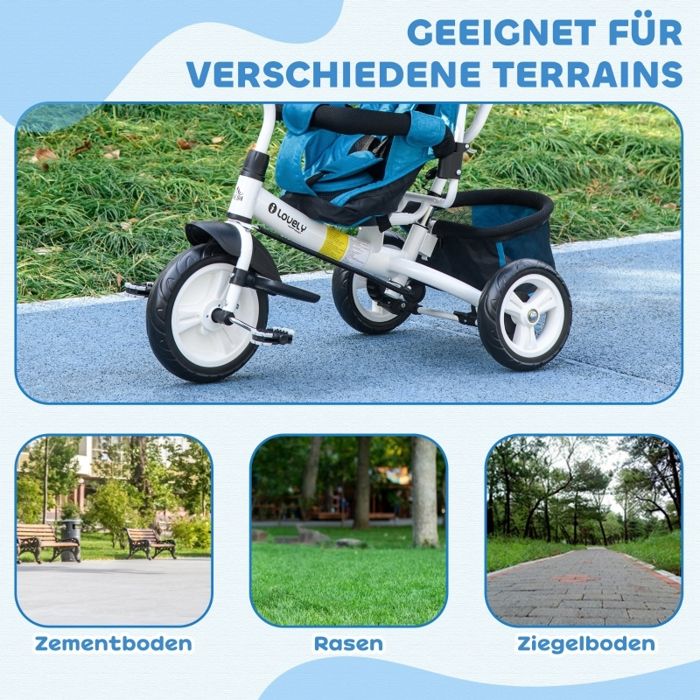 Tricycle Enfant 5-en-1 AIYAPLAY – Guidon Réglable, Capote UV, Harnais 5 Points – Aluminium Et PP – Blanc Crème – Dès 1 An