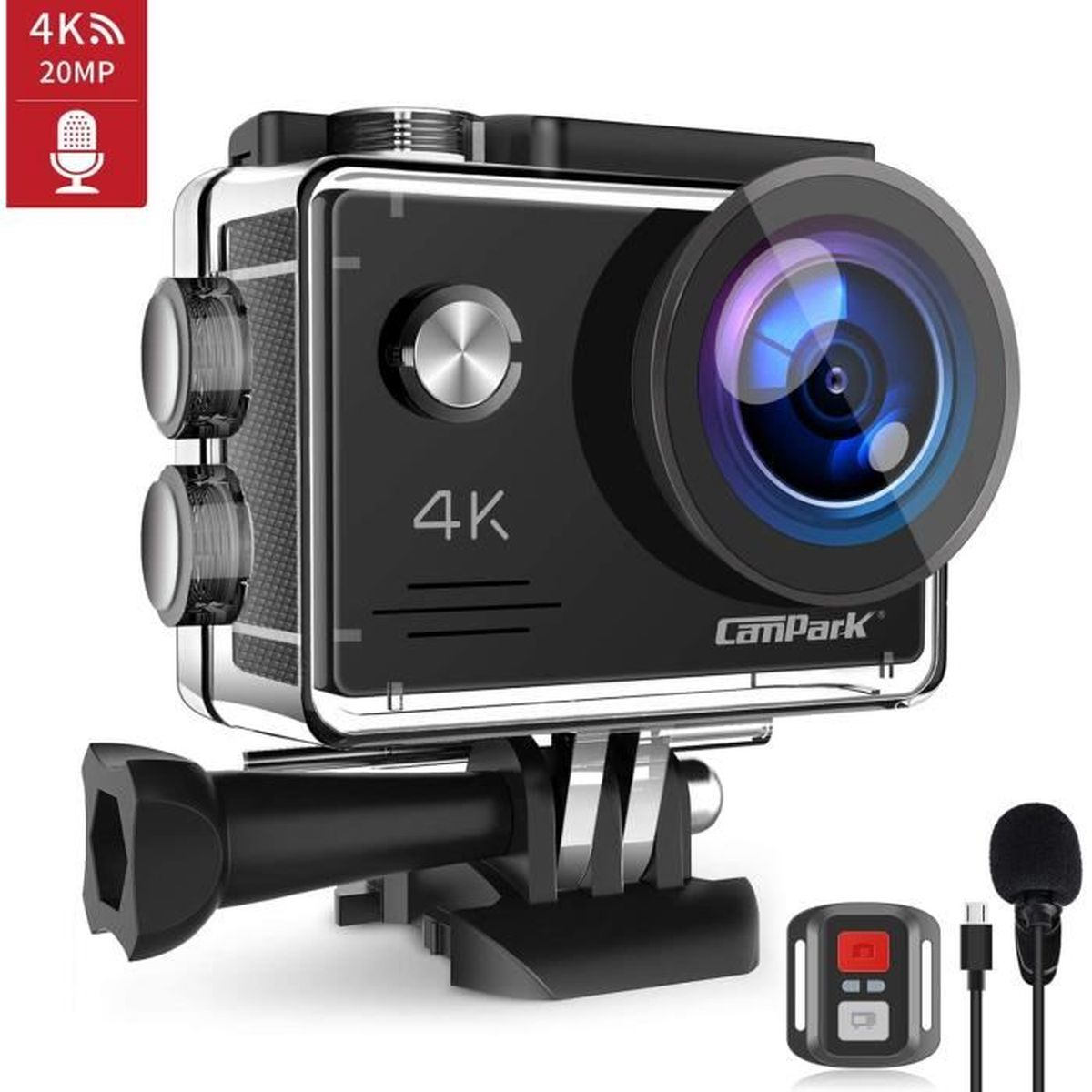 Caméra D'action 4K WiFi étanche 30m - 20MP, Grand Angle 140°, Télécommande - Pour Sports, Vlog, Plongée