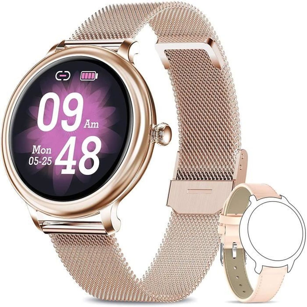 NAIXUES Montre Connectée Femmes Smartwatch Sport Etanche, Moniteur de  Oxygène Sanguin et Fréquence Cardiaque, Podomètre Calorie, Mon - Cdiscount  Téléphonie