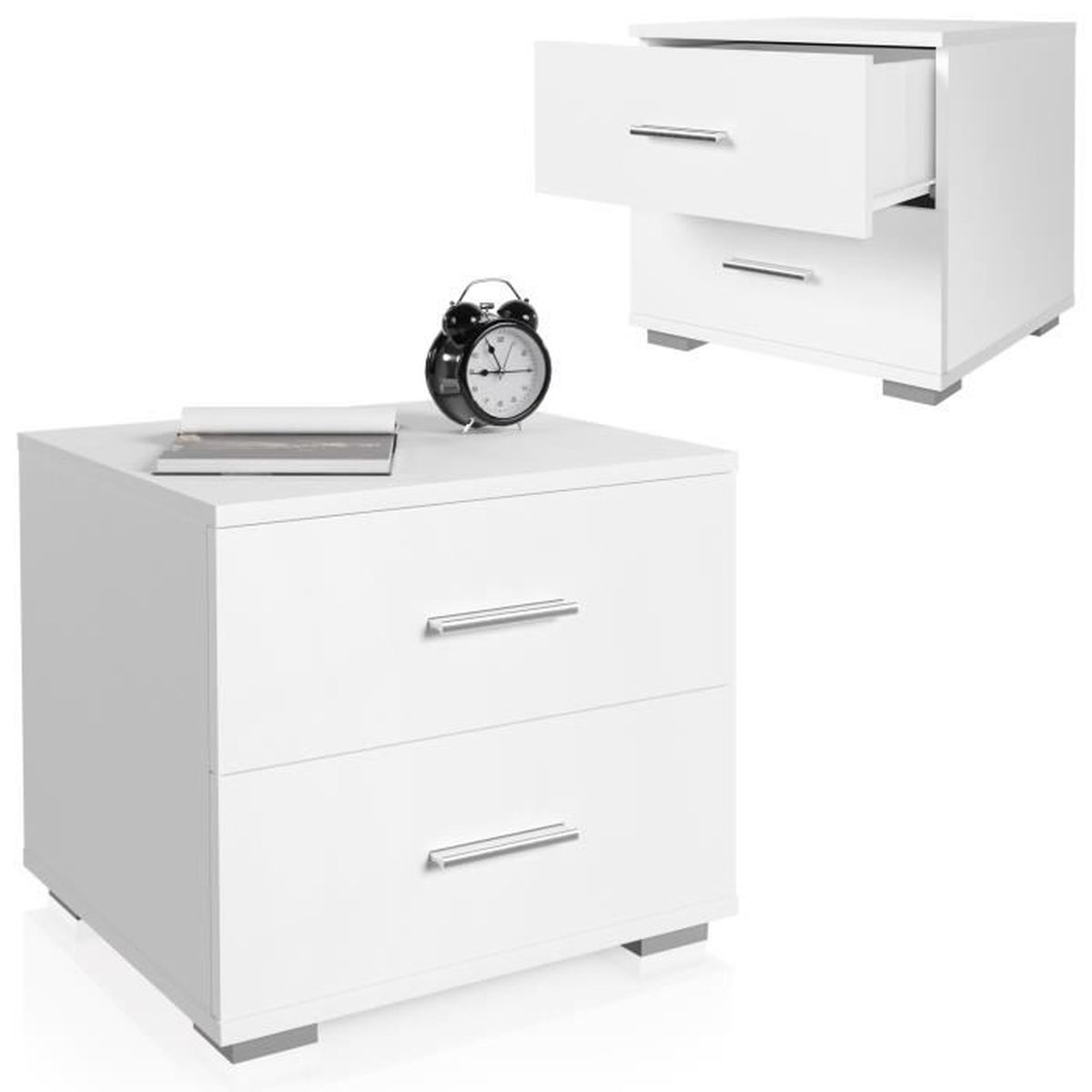 Ensemble De 2 Tables De Chevet 40x40x35 Cm 2 Tiroirs Blanc