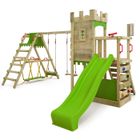 FATMOOSE Aire de jeux Portique bois BoldBaron avec balançoire SurfSwing et toboggan vert pomme Maison enfant extérieure