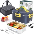 FAMIROSA 75W Gamelle Chauffante Electrique,1.8 LChauffage Rapide 12V 24V 220V Lunch Box, 3 en 1 Portable Boite Repas avec Couverts et Sac