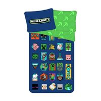 Parures drap plat - AC-Déco - Minecraft - Parure de lit en coton "Badges" - Bleu/Vert - 140 x 200 cm