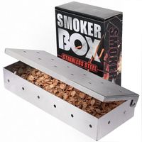 acier inoxydable fumé boîte, boîte fumeur en acier inoxydable,smoker box, accessoire pour barbecue charbon de bois multi-trous fum
