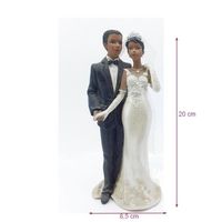 Grand Couple de Mariés Noirs en Résine se tenant la main, 20 x 8,5 cm, figurines pièce montée et mariage - Unique