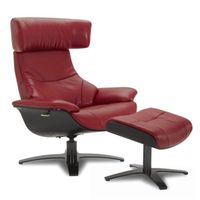 Ensemble fauteuil + pouf My New Design - Naos - Cuir rouge et chêne noir