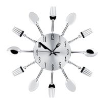Horloge en acier inoxydable et fourchette cuillère Horloge murale Cuisine Décoration Argent Mothinseeto