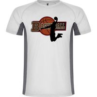 Tee shirt BICOLOR BASKETBALL | T-shirt ENFANT BALLON BASKET | Tshirt BASKETTEUR TSHIRT GRIS BLANC SPORT BASKET-BALL DE 3 A 12 ANS