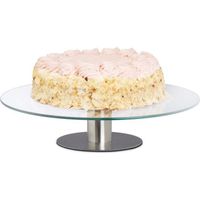 Relaxdays Plat à tarte tournant plateau présentation verre gâteau mariage décoration cuisine Ø 30 cm, transparent