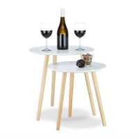 Relaxdays 10020985  Table d'appoint lot de 2 gigognes scandinave nordique table basse ronde salon diamètre 39 et 47,5 cm, blanc natu
