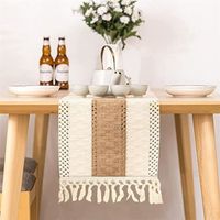 ROCK Chemin de table en macramé beige - En coton - Vintage - Crochet - Pour décoration de table bohème - 30 x 180 cm