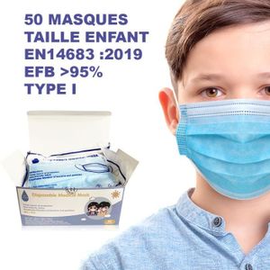 Masques ENFANT CHIRURGICAUX EN14683:2019 TYPE I Boite de 50 en sachet de 10 masques - Répond aux presciptions des autorités sanitair