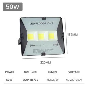 LAMPE DE JARDIN  50W - BLANC - Projecteur LED COB étanche IP67, écl