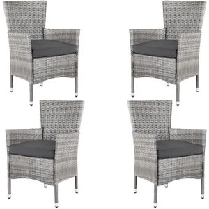 FAUTEUIL JARDIN  Casaria® Set de 4 chaises en polyrotin avec coussin d'assise 7cm charge max 160kg assise fauteuil jardin balcon terrasse