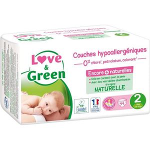 COUCHE LOVE AND GREEN Couches Taille 2 - Certifiées Ecolabel et hypoallergéniques T2 x 44 (3 à 6 kilos)