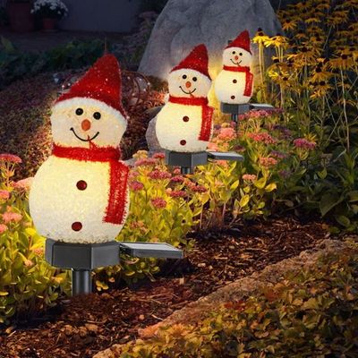 Lumières De Cour Solaires Bonhomme De Neige - 4 Pièces, 8 Modes, étanches, Décoration Noël Extérieure - 8