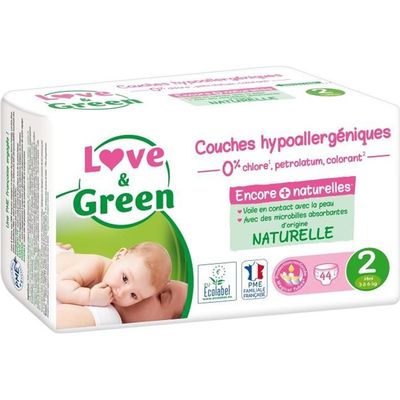 Couches LOVE AND GREEN Taille 2 - Certifiées Ecolabel et hypoallergéniques  - 44 couches (3 à 6 kilos) - Cdiscount Puériculture & Eveil bébé
