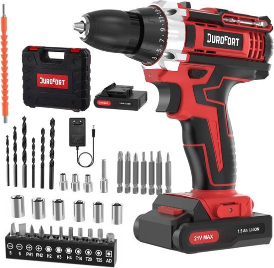 Visseuse Sans Fil Durofort 21V - Kit Avec 2 Batteries 1.5Ah Et Chargeur Rapide 1h