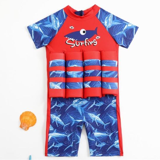 Short De Bain Avec Haut Et Gilet De Sauvetage Enfant - Maillot 2 Pièces Garçon Fille Réglable