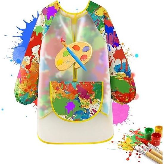Tablier Peinture Enfant 6-12 Ans Imperméable – Blouse Manches Longues Avec Poches, Style Graffiti, Activités Artistiques