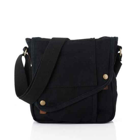 Sac à bandoulière style cartable vintage toile et cuir veilli homme femme