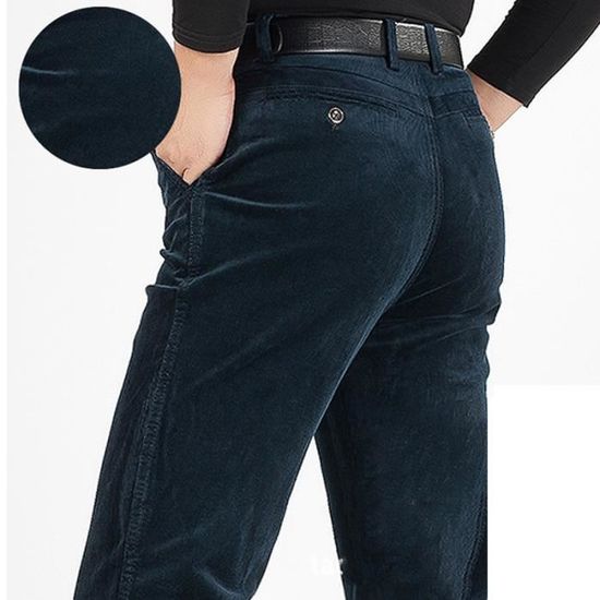 Pantalon homme en velours côtelé de marque luxe LEOCLOTHO Bleu