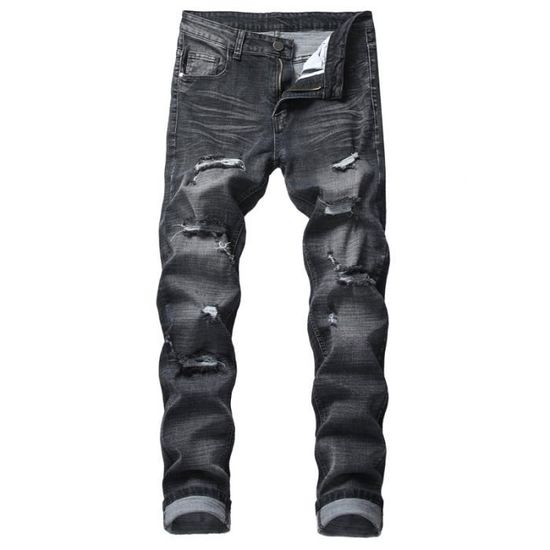 Jeans homme LEOCLOTHO Luxe 44 Slim Gris Trou de genou Gris Cdiscount Pret a Porter