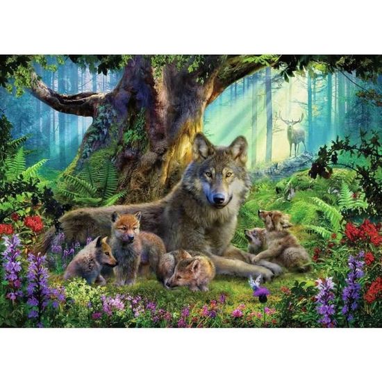 Puzzle 1000 pièces - Ravensburger - Famille de loups - Paysage et nature - Vert
