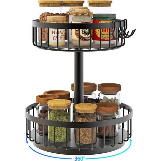 Organiseur D'Épices Rotatif 2 Étages 360° - Plateau Tournant Cuisine En Acier Carbone