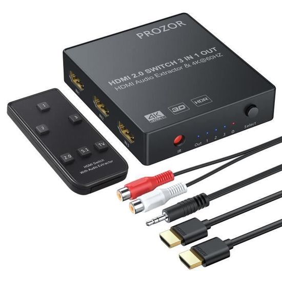 Extracteur Audio EARC/ARC Vers Optique/SPDIF/3.5mm - Convertisseur HDMI Audio 192 KHz - Pour TV, Ampli, Casque - Prise UE - 6