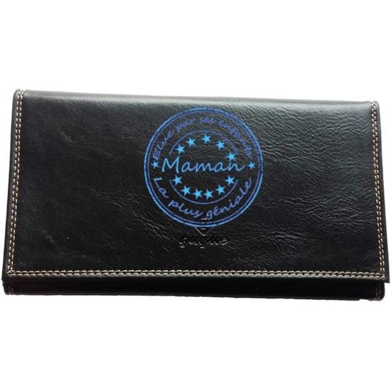 Porte-Chéquier Cuir Mamie – Syl’la – Meilleure Mamie – Noir Élégant – 2 Compartiments Cartes + Emplacement Chéquier