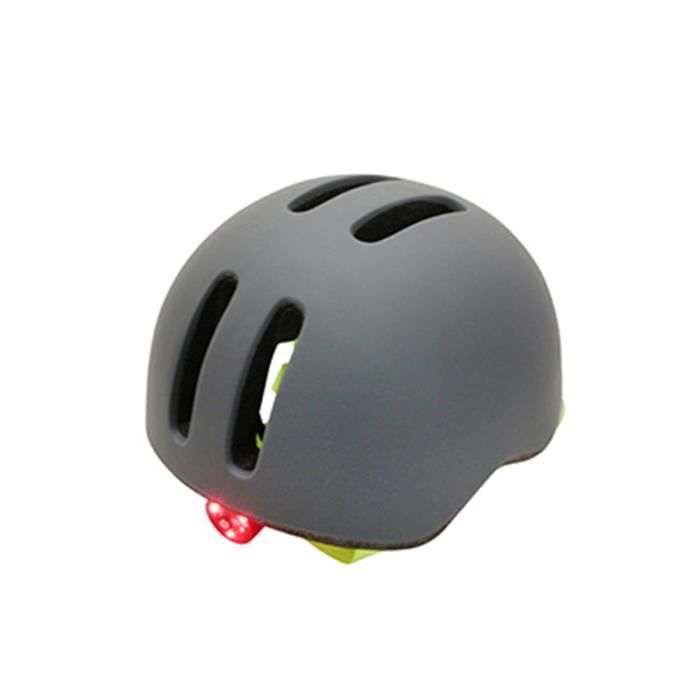 CASQUE VELO CITY ADULTE POLISPORT COMMUTER GRIS MAT AVEC VISIERE JAUNE FLUO TAILLE 54-58 SYSTEM QUICK LOCK AVEC LUMIERE INTEGREE