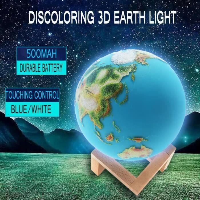 15CM Lampe Globe Terrestre 3D Écran tactile Avec Pied de Lampe Bleu-Blanc OK1559