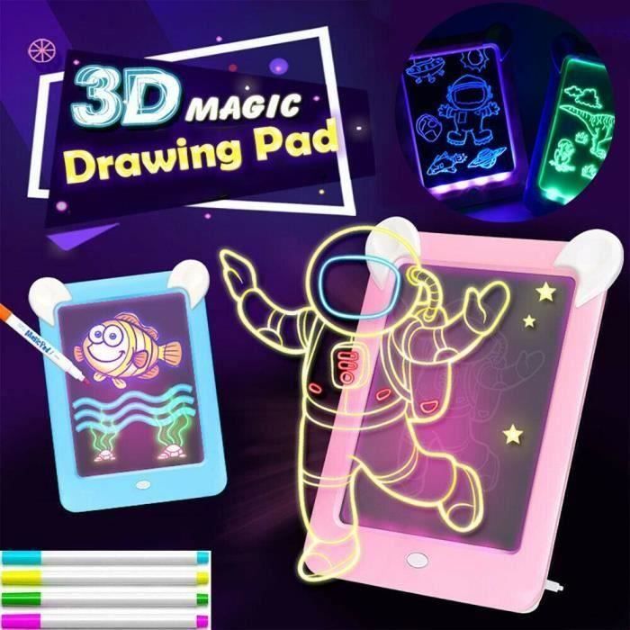 2PCS 3D Magic LED Conseil d'écriture, Portable Planche à Dessin pour Enfant Drawing Pad Enfant Puzzle Éducation Jouet Cadeau