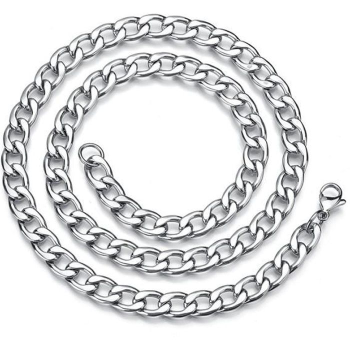 Chaine homme en acier inoxydable maille figaro couleur argent 60cm 7mm