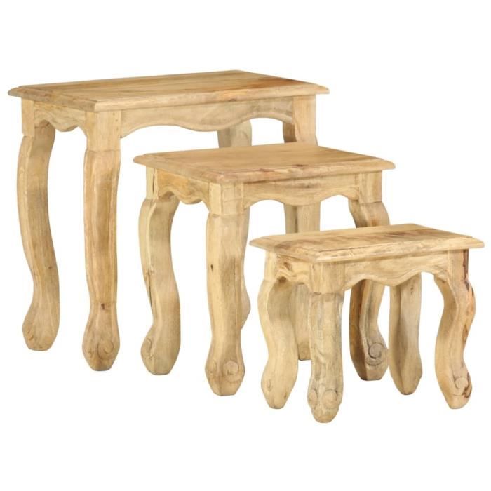 Wei Ensemble de tables gigognes 3 pcs Bois massif de manguier # 0