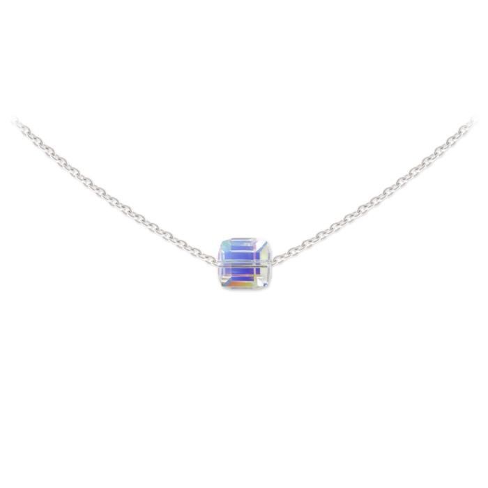 Collier Ras de Cou Argent 925 Cube 6mm Swarovski Element - Crystal AB
